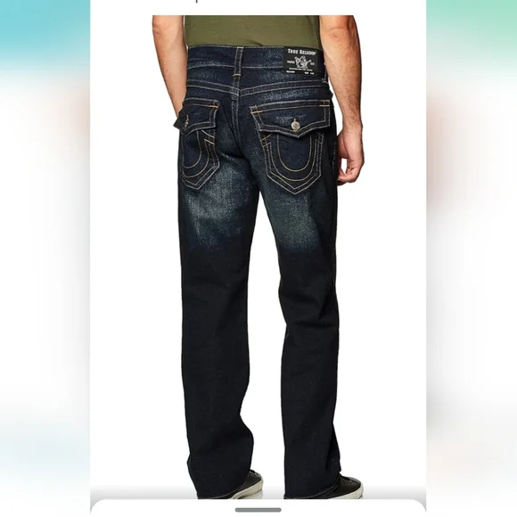 True Religion Ricky Flap Pocket Blue Relaxed Straight Jeans Classic Style Straight